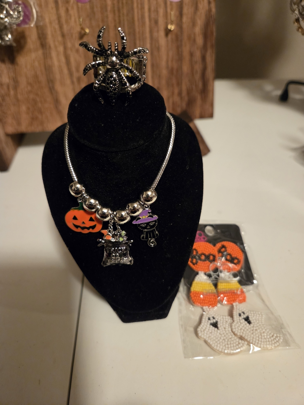 Halloween Pumpkin & Witch Charm Necklace for Kids - Black and Orange